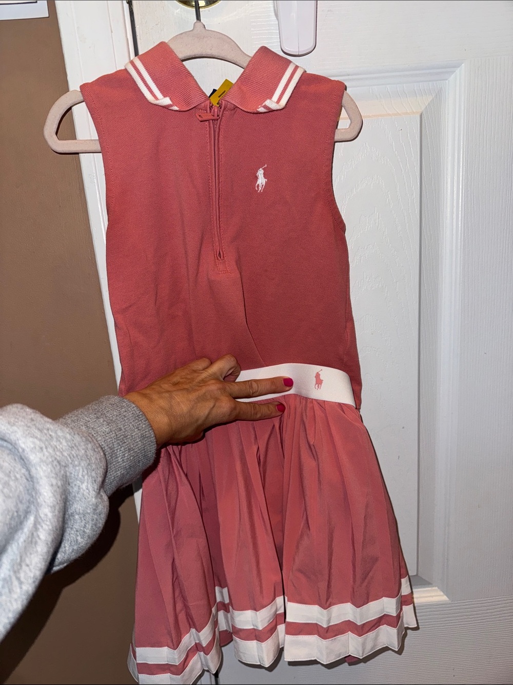 Ralph Lauren Girls Pink Sleeveless Polo Dress with White Trim